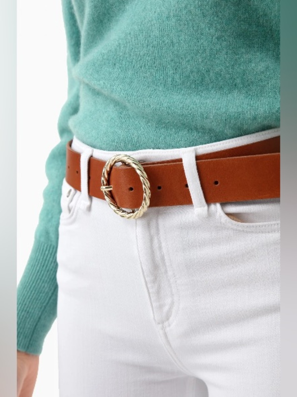 NWT LOEFFLER RANDALL LEATHER brown gold
Cognac Leo Twisted Circle Buckle Belt